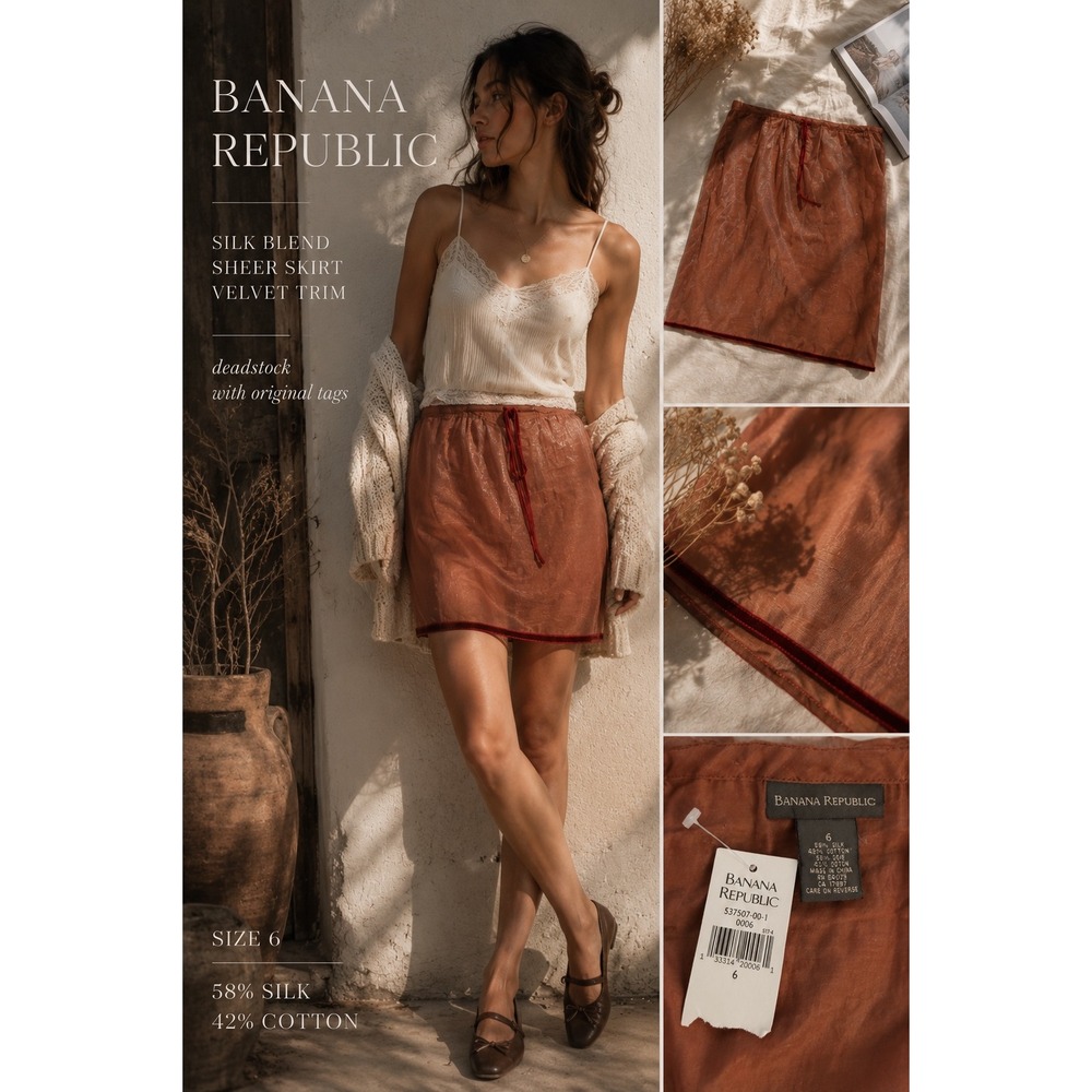 Deadstock Vintage Banana Republic Sheer Silk Blend Skirt Boho Balletcore 6
